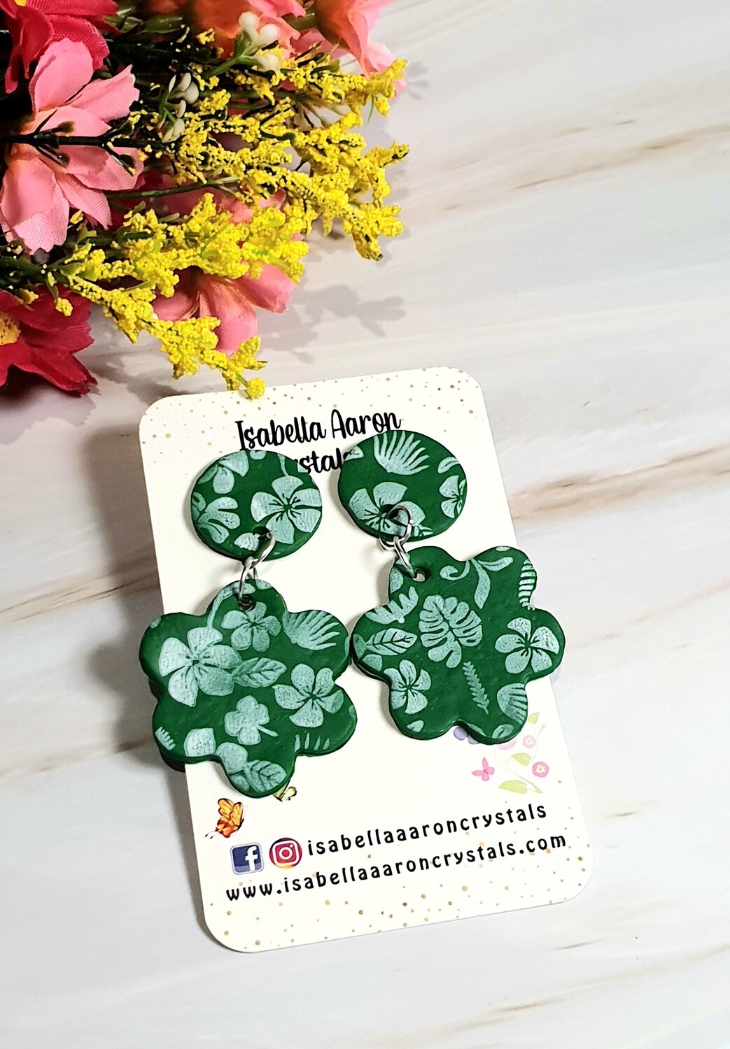 Green Tropical Polymer Clay Earrings