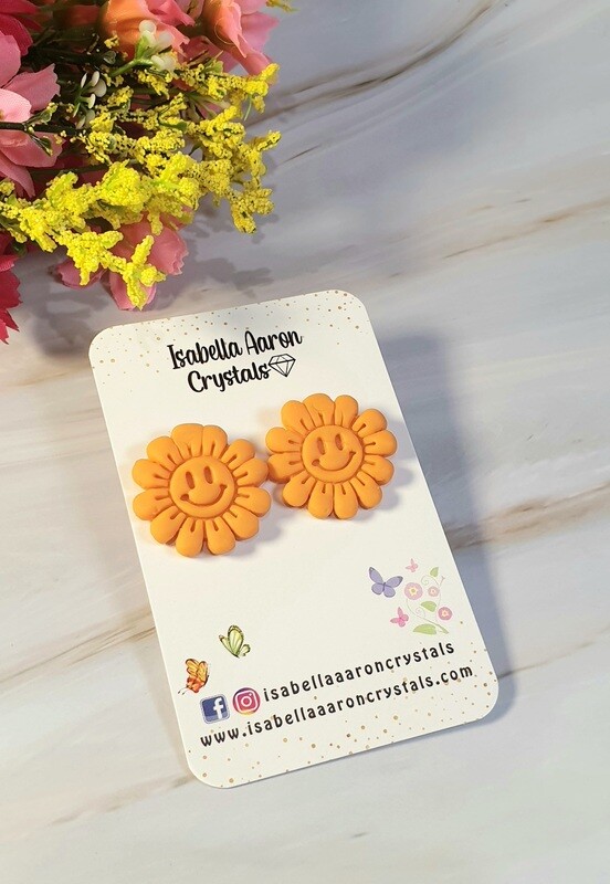 Orange Smiley Daisy Earrings