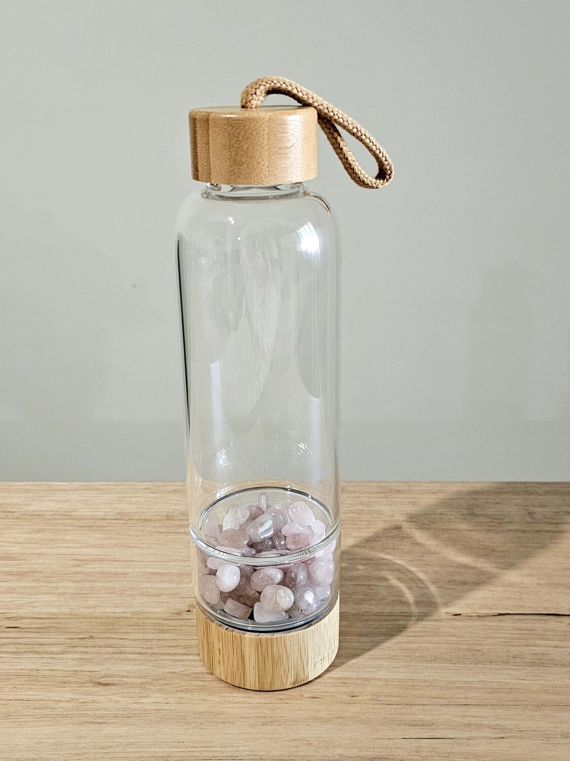 Rose Quartz Crystal Bamboo Glass Water Bottle 480ml