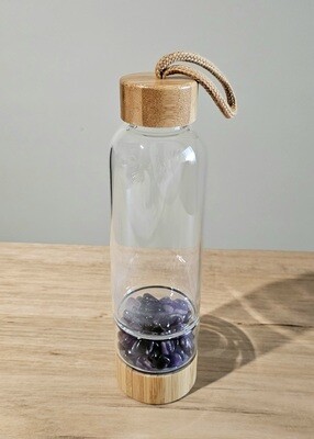 Amethyst Crystal Bamboo Glass Water Bottle 480ml