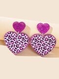 Purple Leopard Print Heart Acrylic Earrings