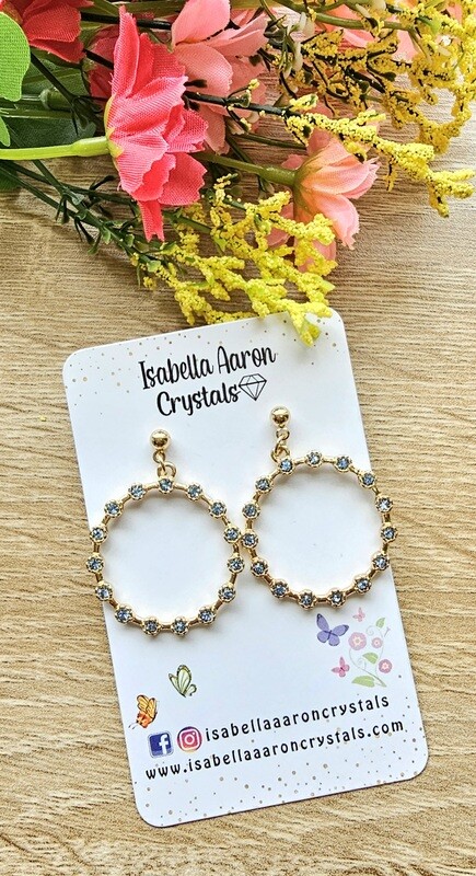 Blue Rhinestone Gold Circle Dangle Metal Earrings