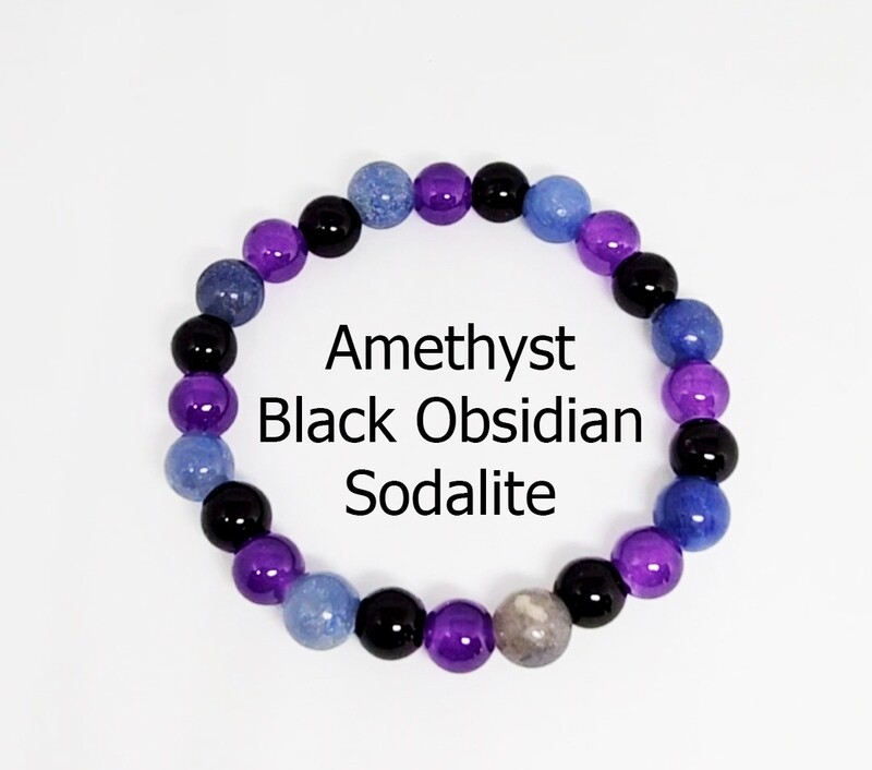 Amethyst Black Obsidian &amp; Sodalite Crystal Bracelet