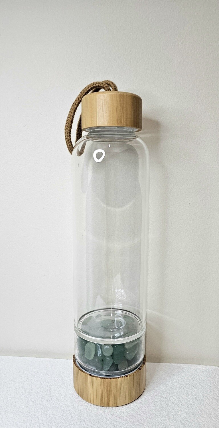 Green Aventurine Crystal Bamboo Glass Water Bottle 480ml