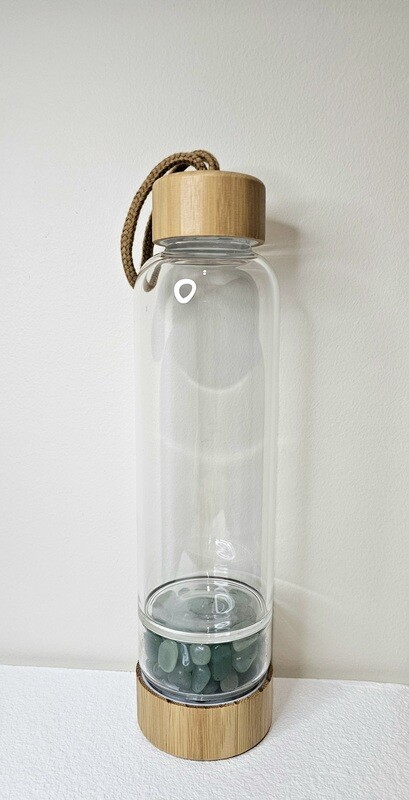 Green Aventurine Crystal Bamboo Glass Water Bottle 480ml