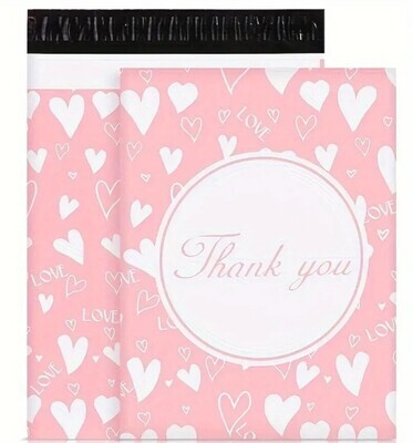 25 PCS THANK YOU HEARTS POLY MAILER BAG 10X13&quot;