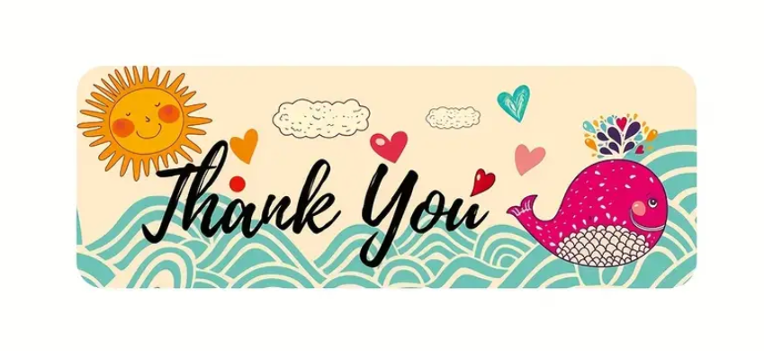 25PCS Thank You Stickers, Design: Thank You Whale