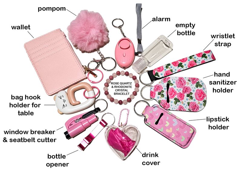 Random Color Self-Defence Keychain Set with Crystal Bracelet