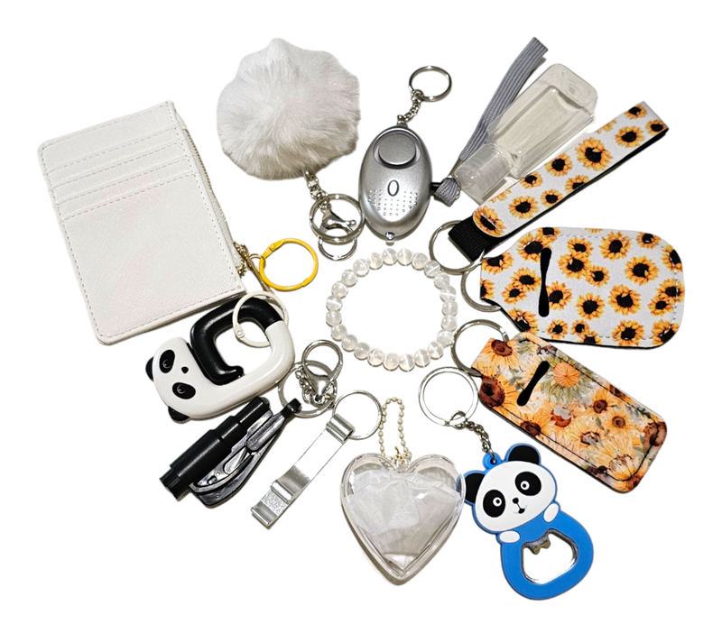 White Self Defence Keychain Set with Selenite Crystal Bracelet
