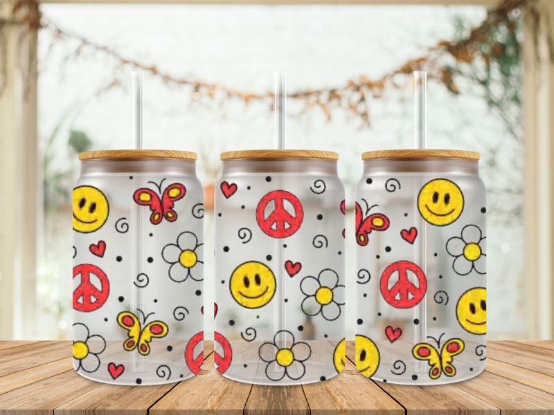 Smiley Flower Peace Butterfly Double Sided