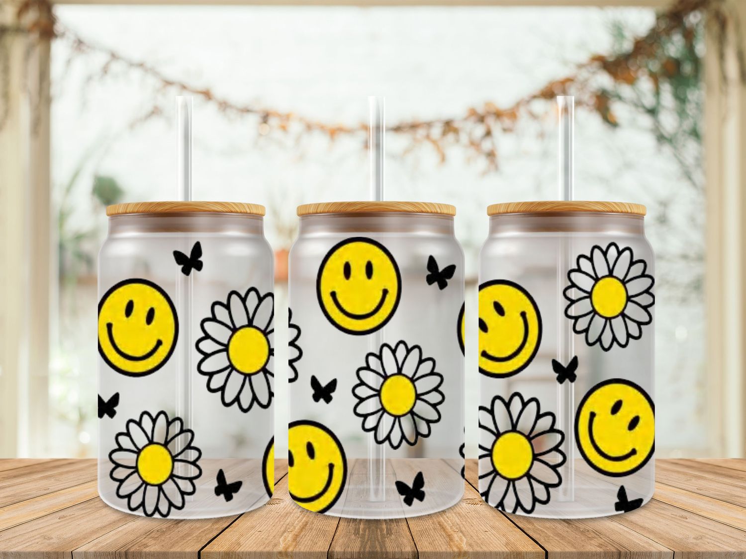 Smiley Flower &amp; Black Butterfly