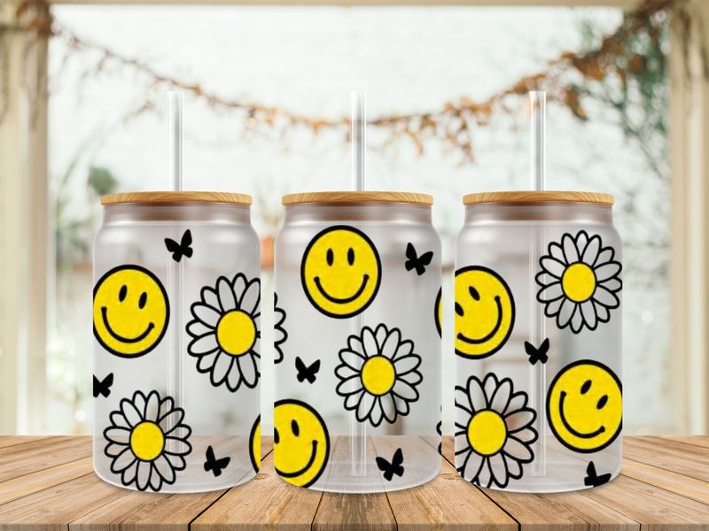 Smiley Flower &amp; Black Butterfly