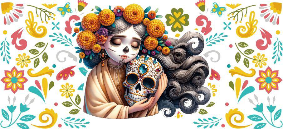 GIRL EMBRACE SKULL