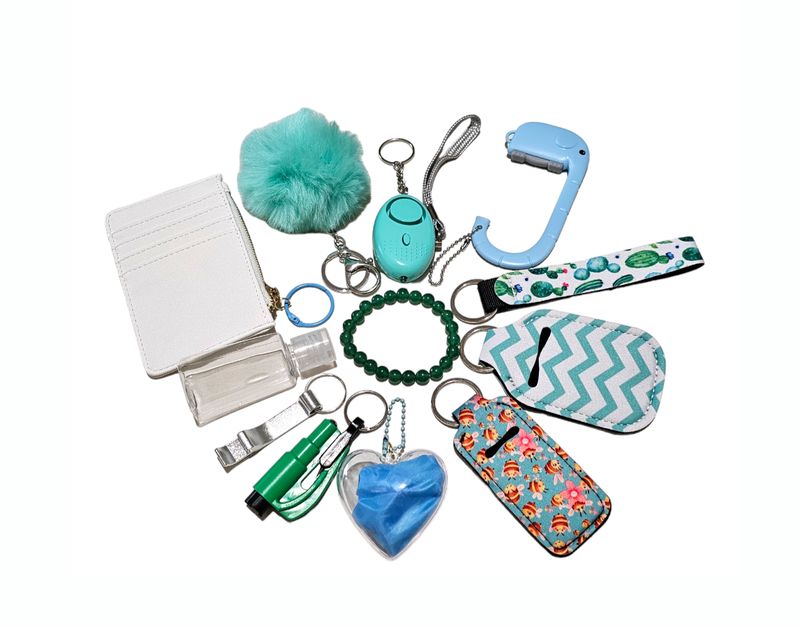 Mint Green Self Defence Keychain Set with Green Jade Crystal Bracelet