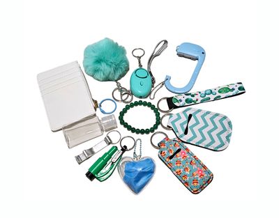 Mint Green Self Defence Keychain Set with Green Jade Crystal Bracelet