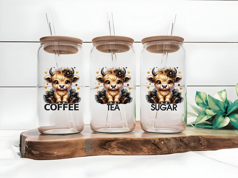 Highland Cow With Black Outfit Coffee Tea Sugar