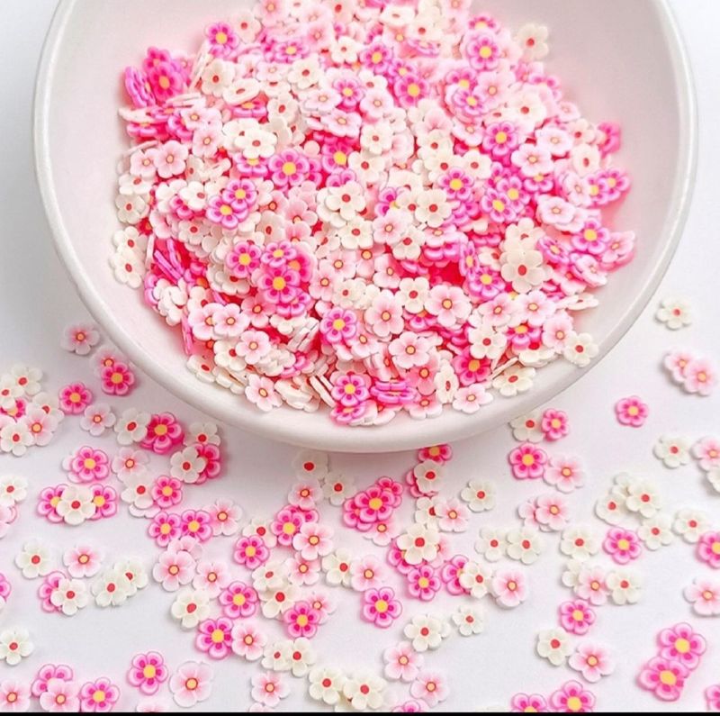 Pink &amp; White Flowers Clay Pieces