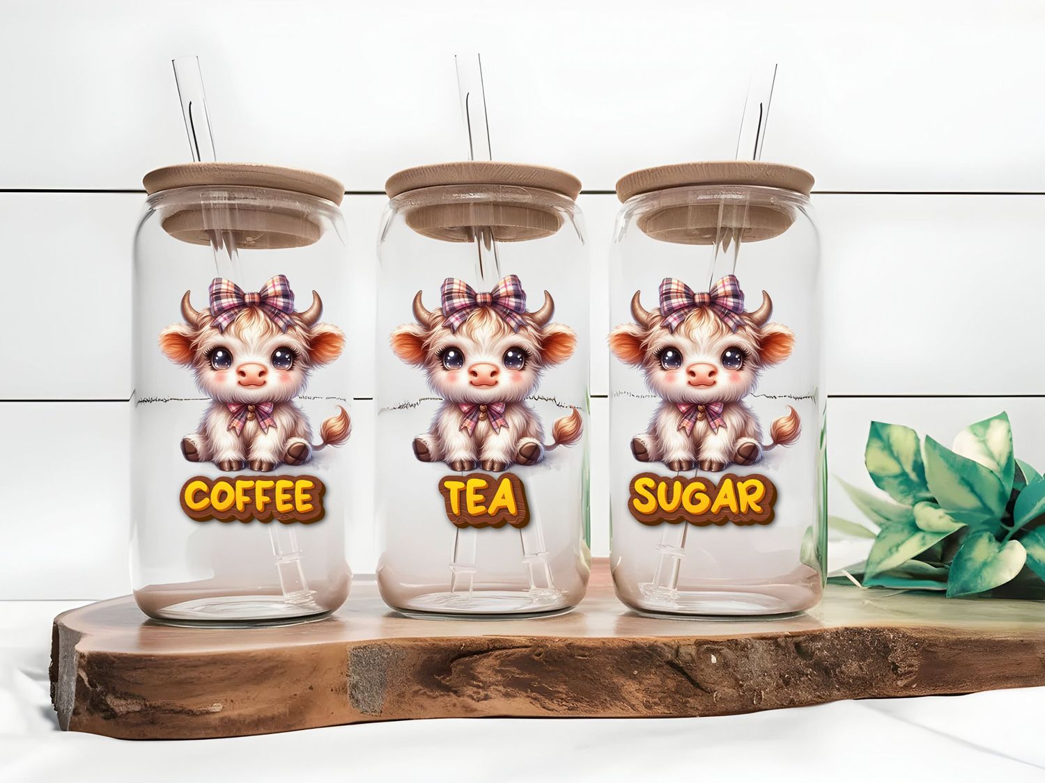 Highland Cow Checkered Coffee Tea Sugar