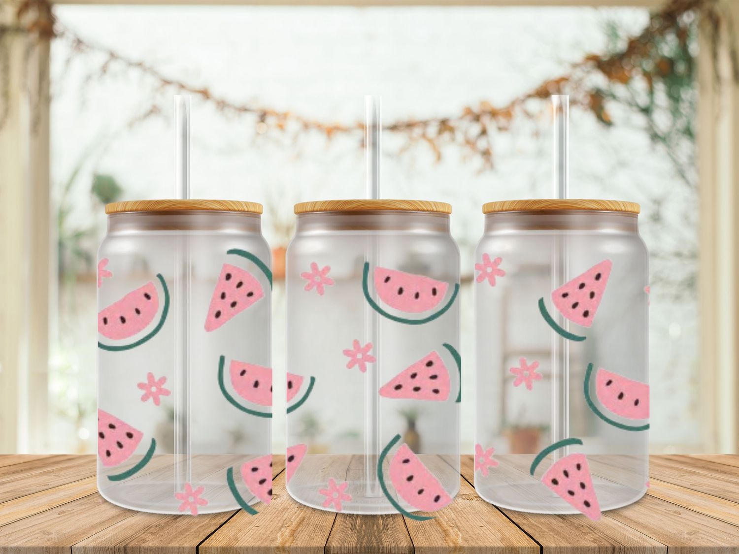 Pink Watermelon &amp; Flowers Double Sided