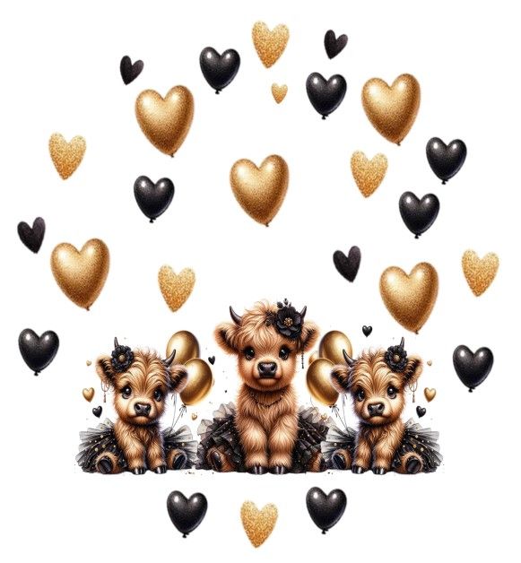 Highland Cow Black &amp; Brown Hearts Lid Decals