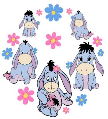 Eeyore &amp; Pink Blue Flowers Lid Decals