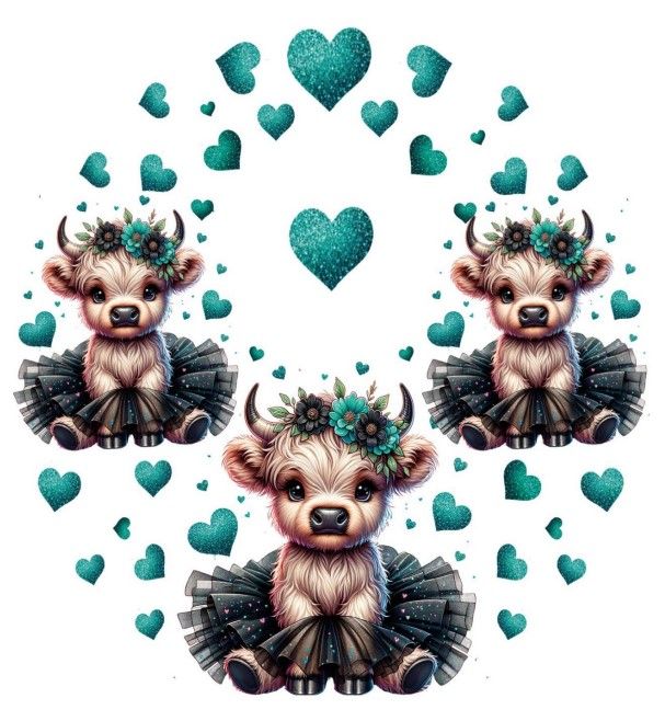 Highland Cow Green Hearts Lid Decals