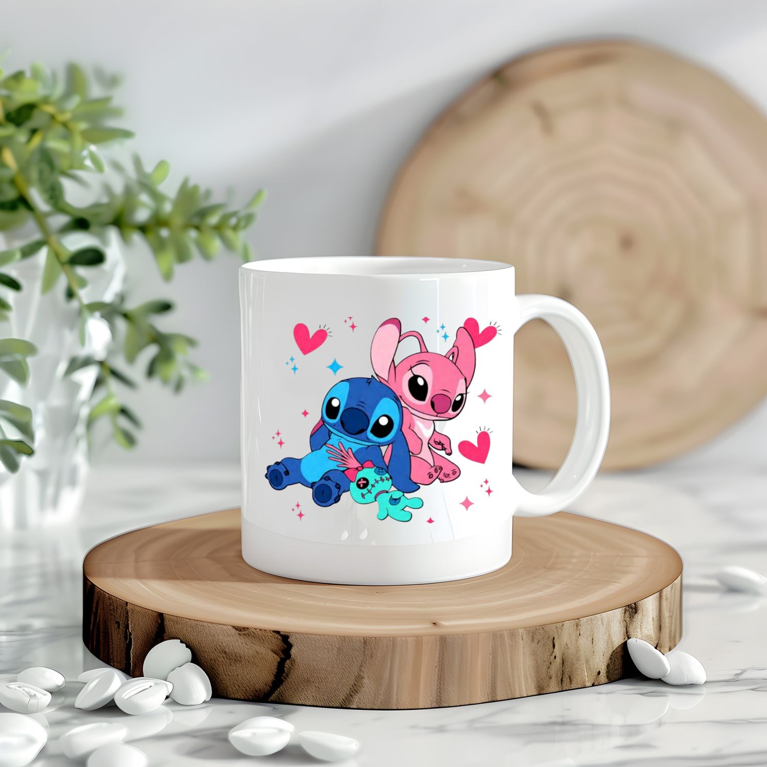 Stitch &amp; Angel With 3 Pink Hearts Decal