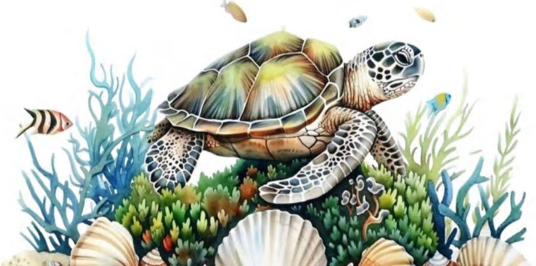 Turtle with Fish &amp; Shell