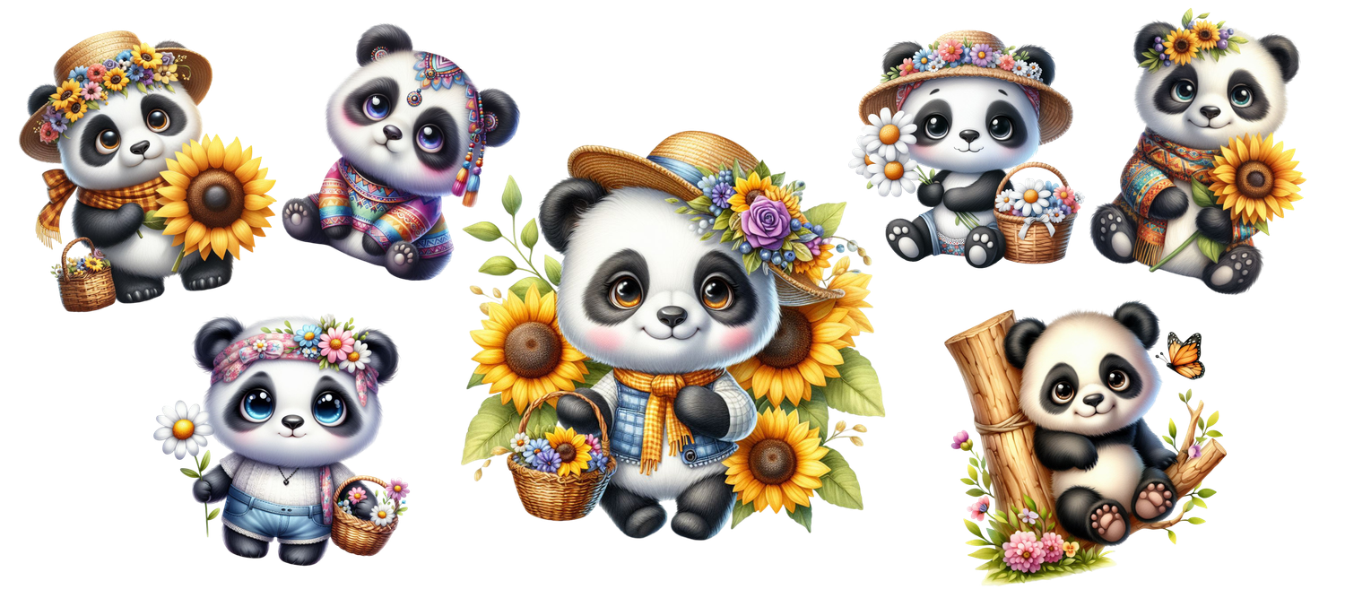 Panda With Sunflowers