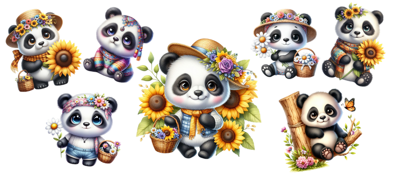 Panda With Sunflowers