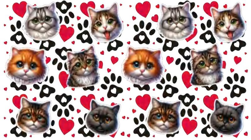Cat With Hearts &amp; Paw Print