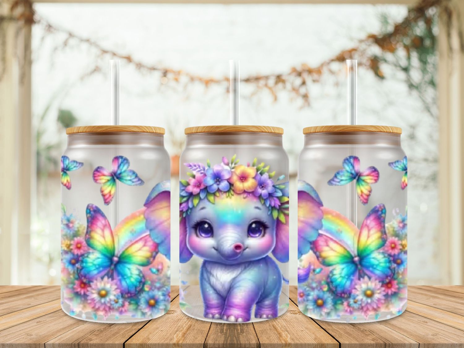 Elephant With Rainbow Butterflies
