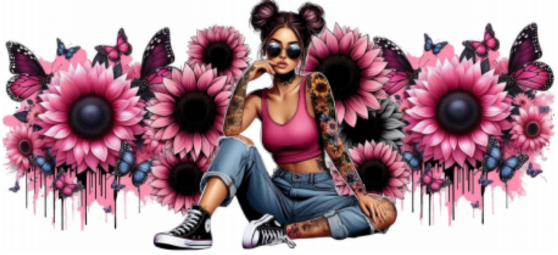 Tattooed Girl Hot Pink With Flowers