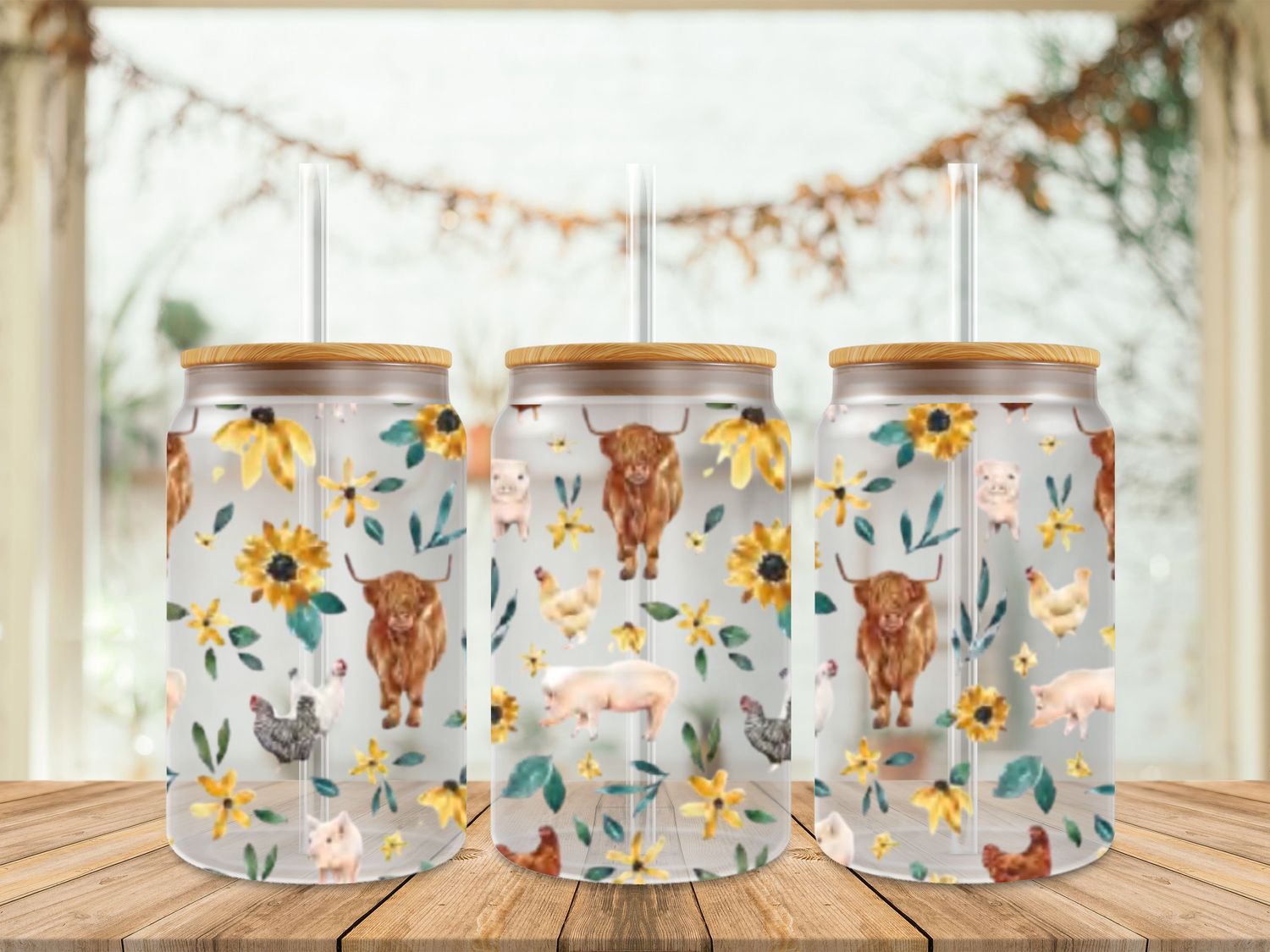 Farm Animals With Flowers &amp; Leaves