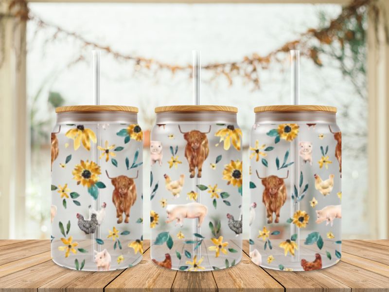 Farm Animals With Flowers &amp; Leaves