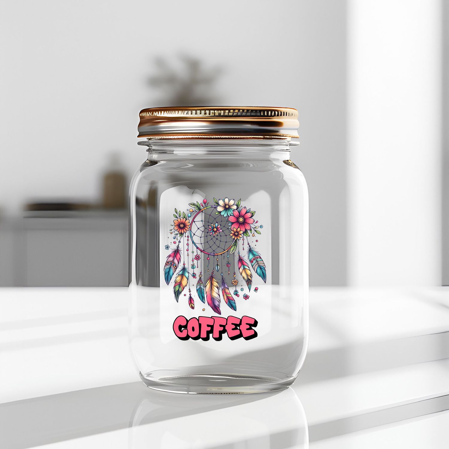 Dreamcatcher Coffee Tea Sugar Decals, DESIGN: Dreamcatcher Coffee