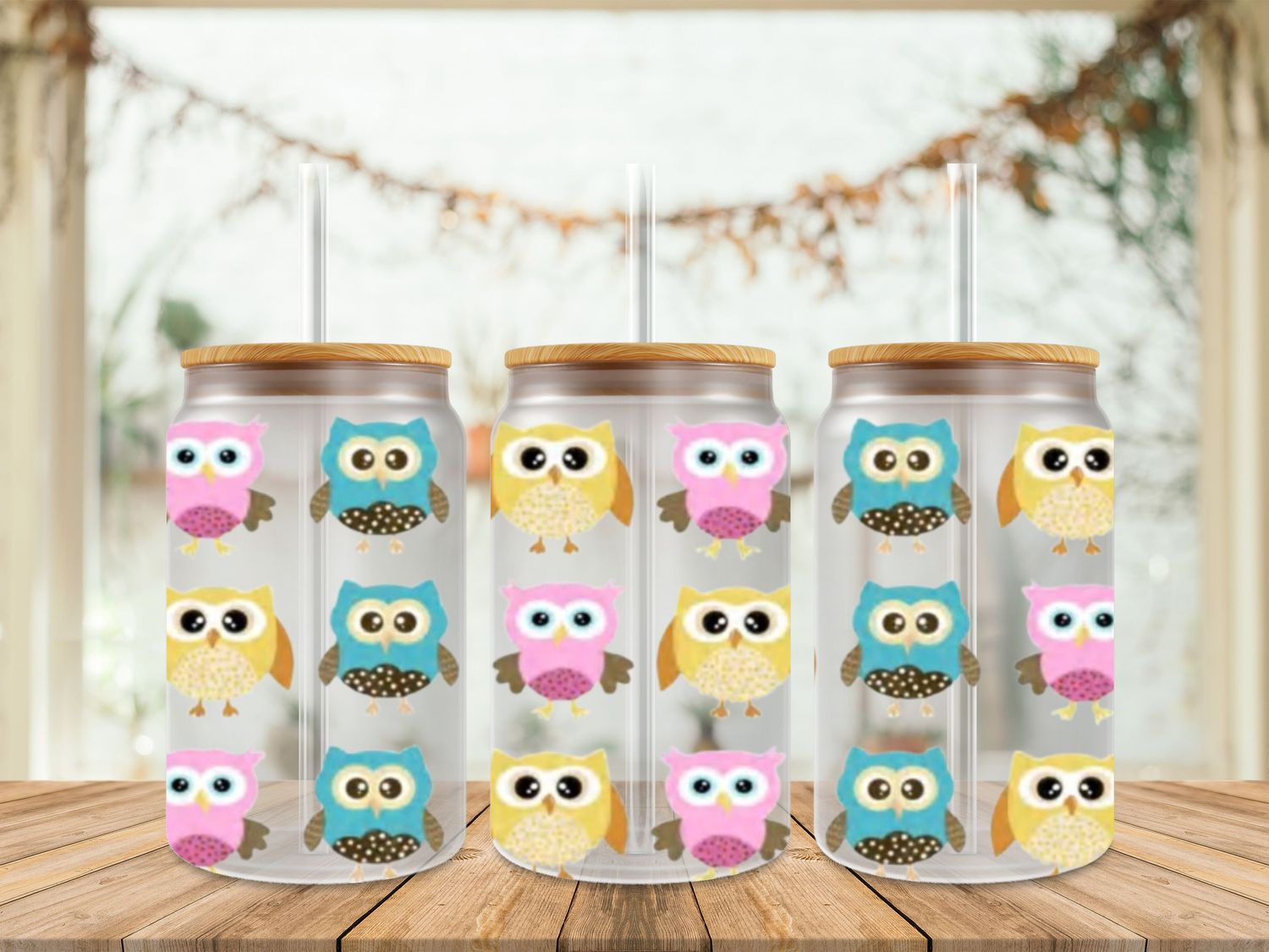 Pink Blue &amp; Yellow Owls