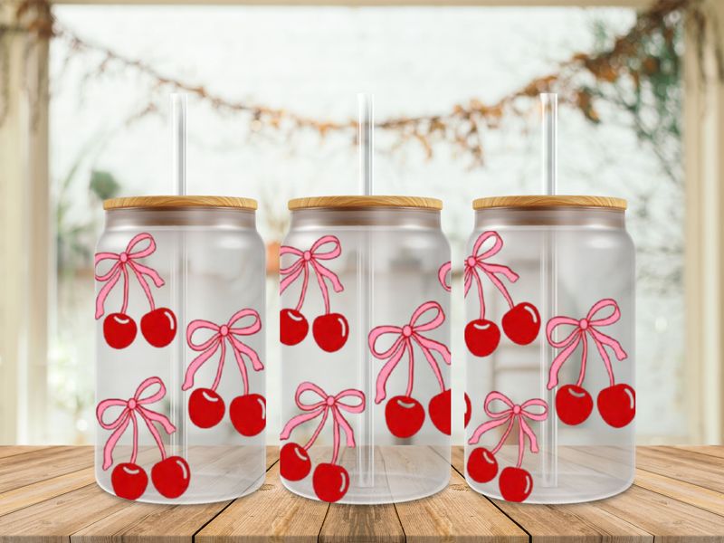 Red Cherries With Pink Bows