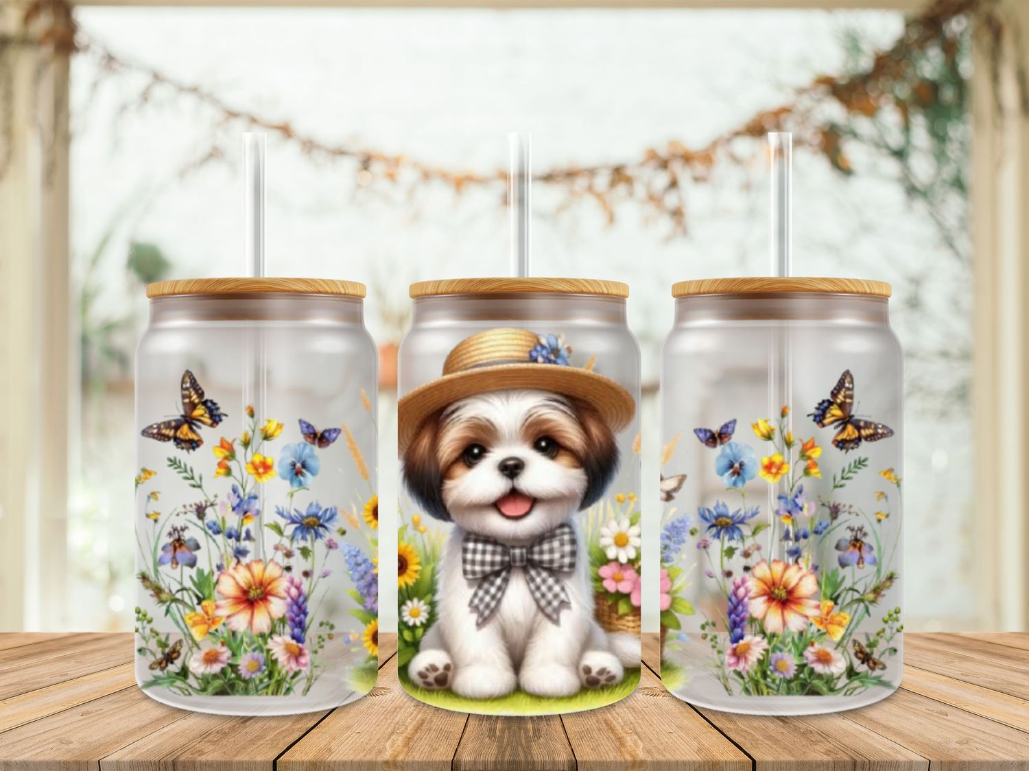 Shitzu With Flowers
