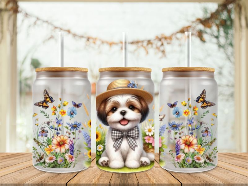 Shitzu With Flowers