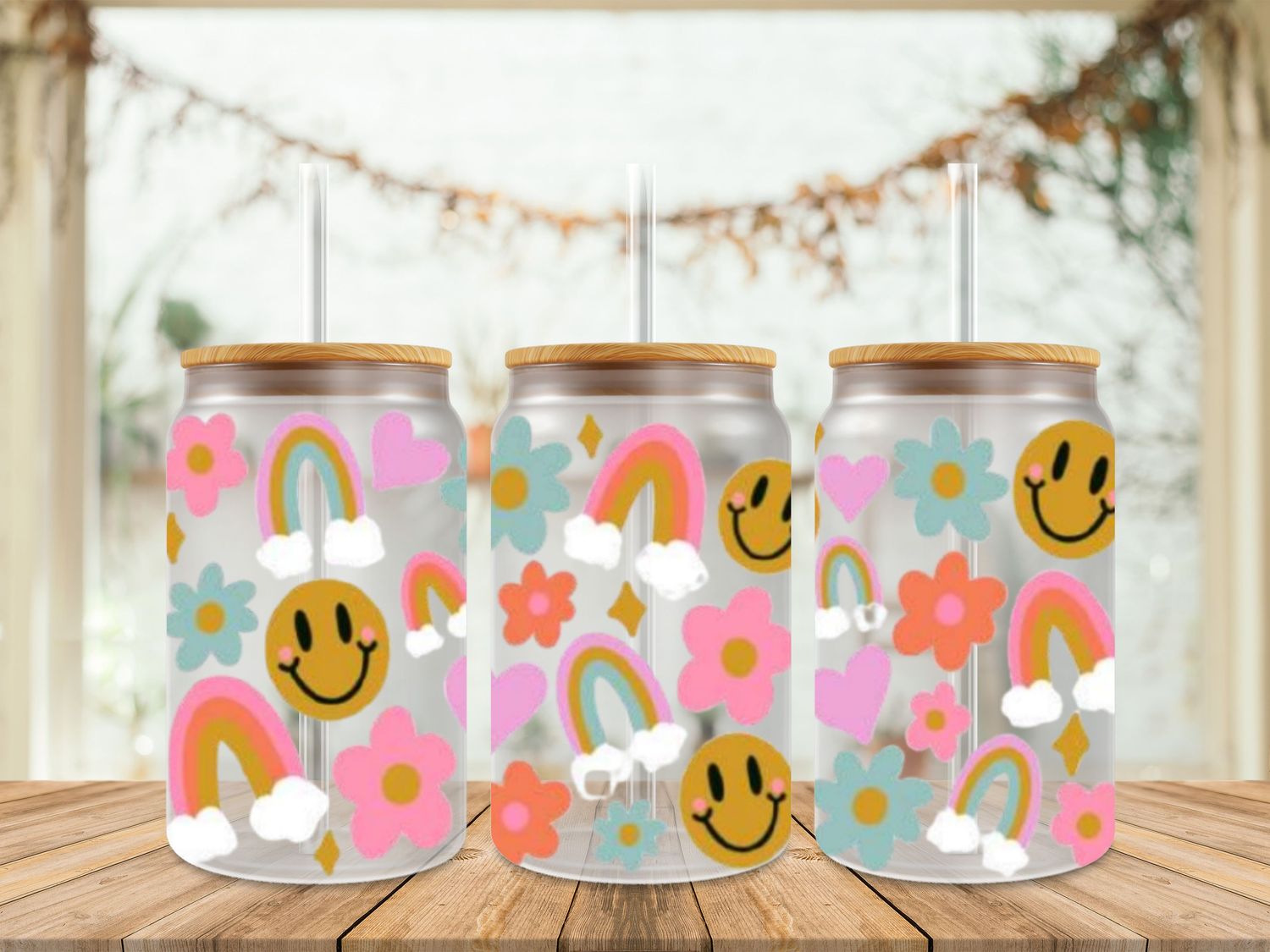 Smiley Heart Flowers Rainbow