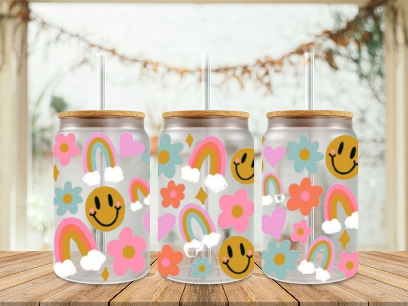Smiley Heart Flowers Rainbow