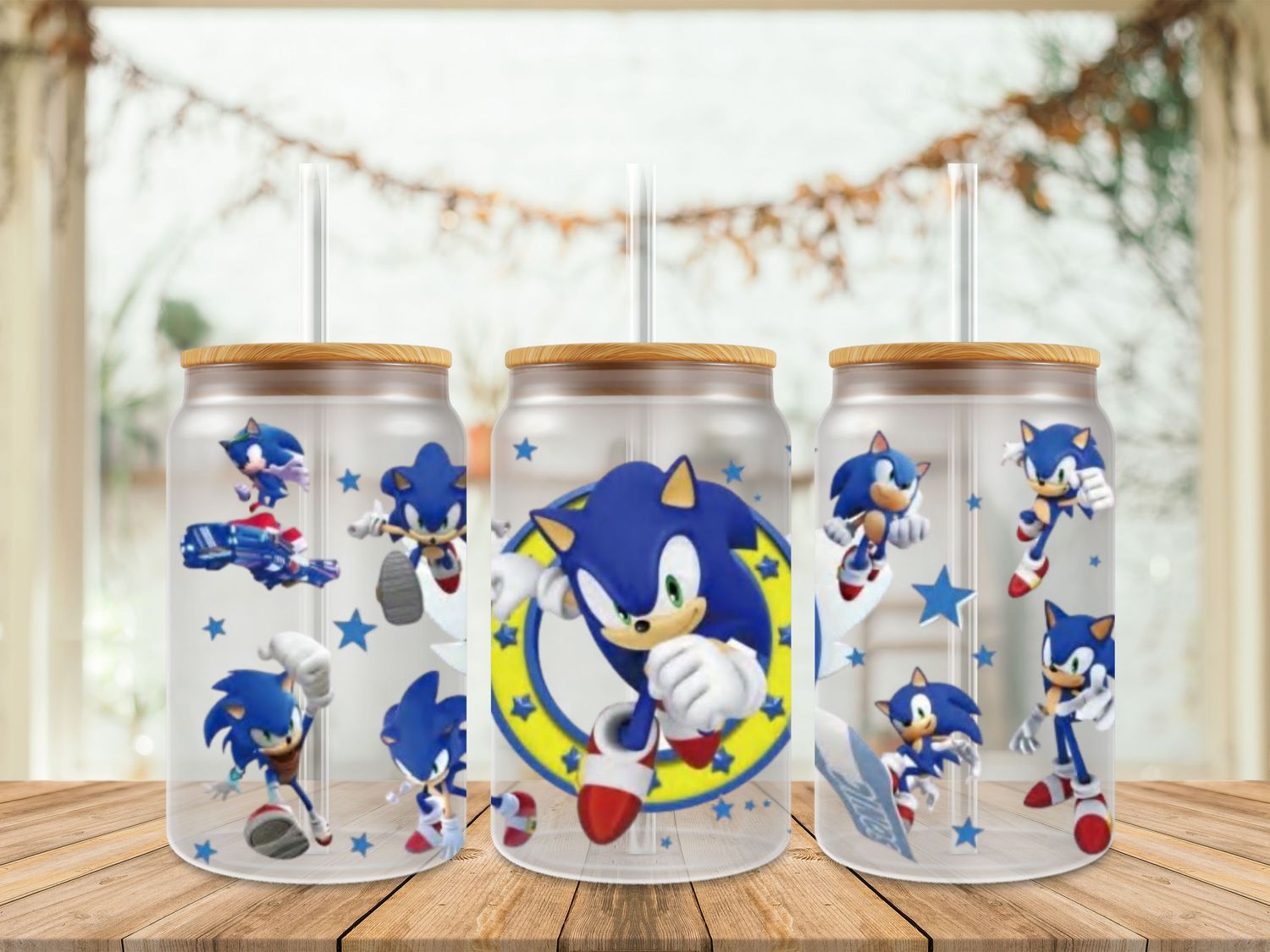 Sonic Yellow Ring Blue Stars Double Sided