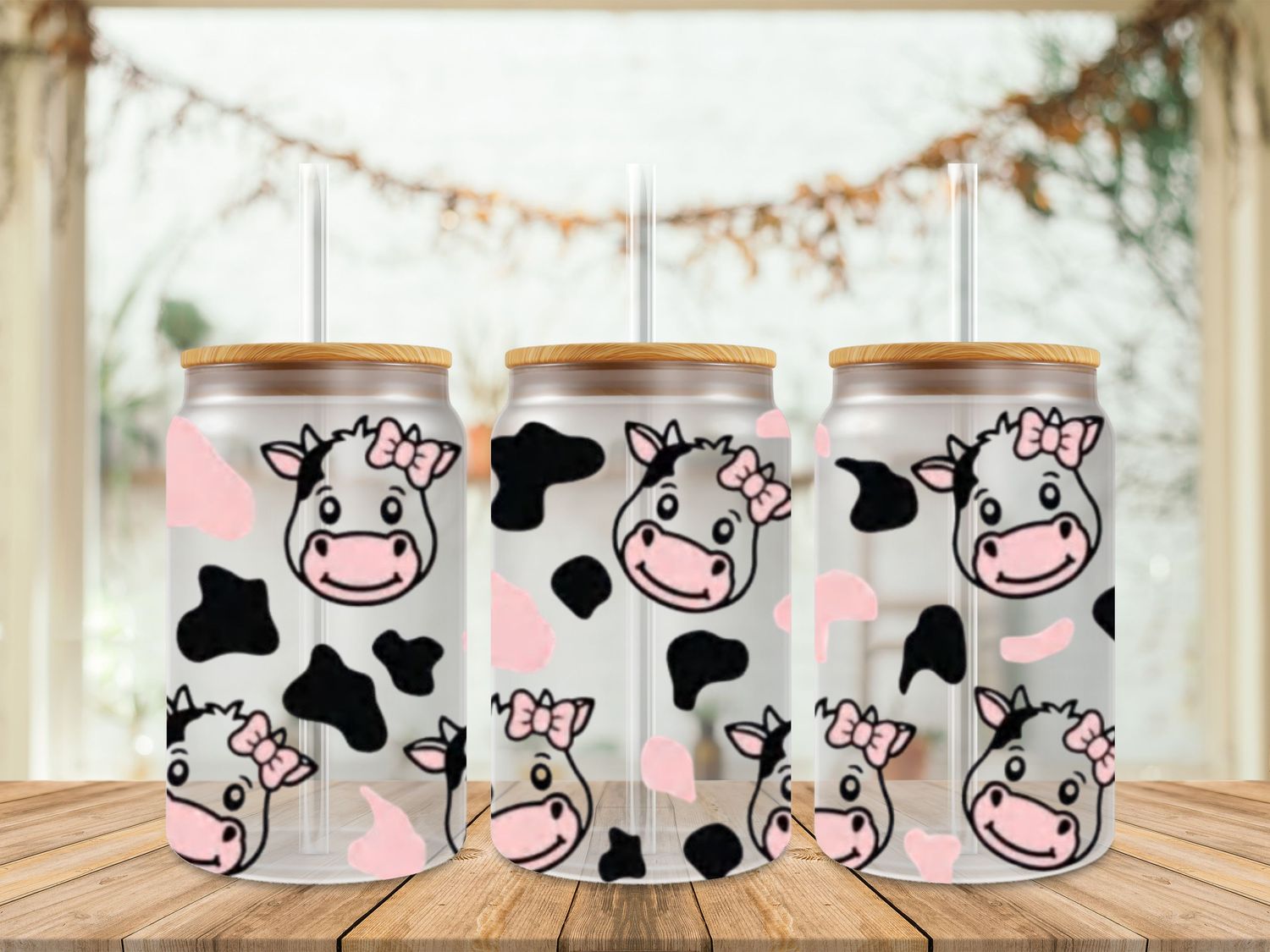 Double Sided Cute Cow With Pink Bow
