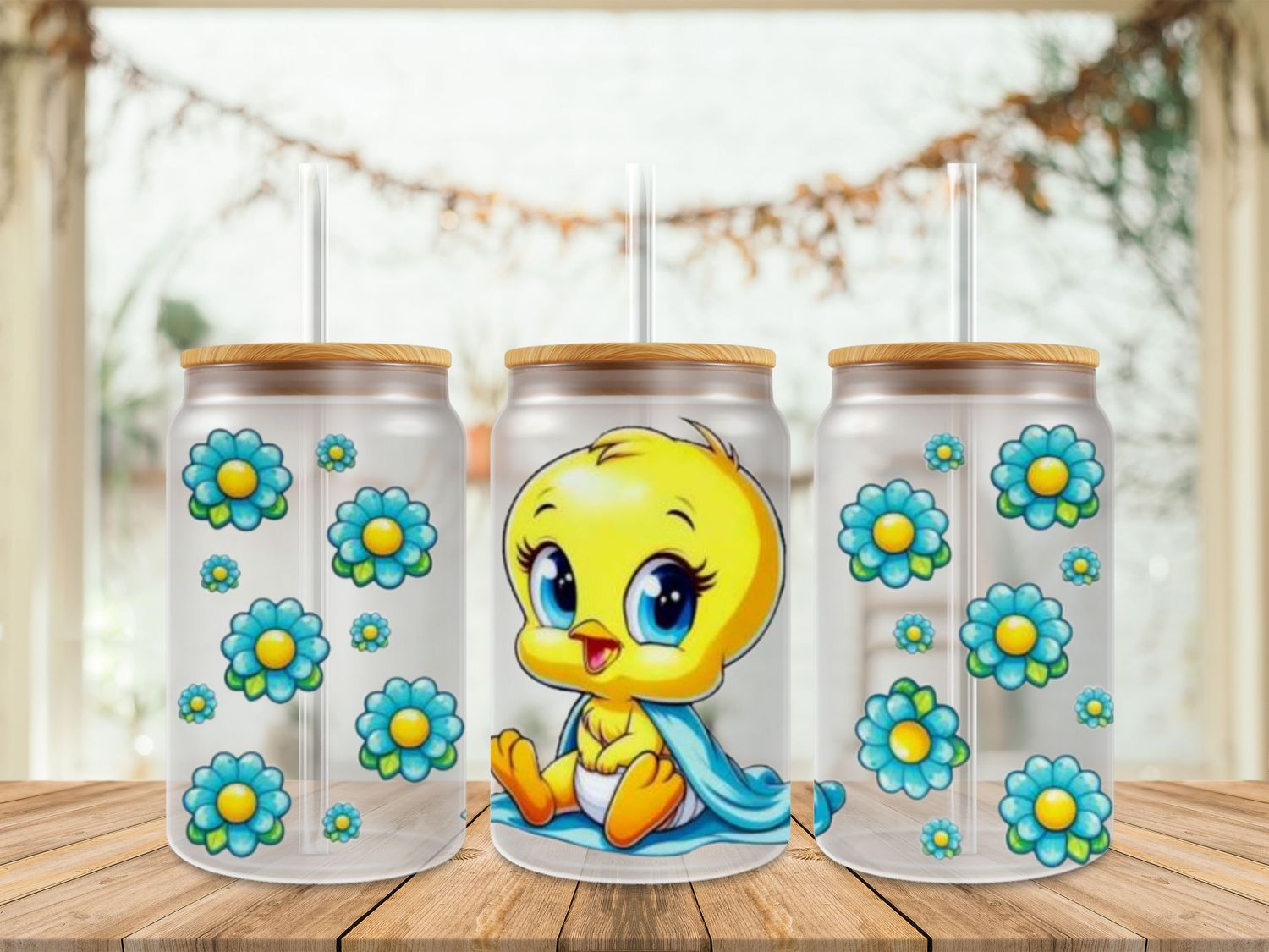 Double Sided Tweety With Light Blue Flowers
