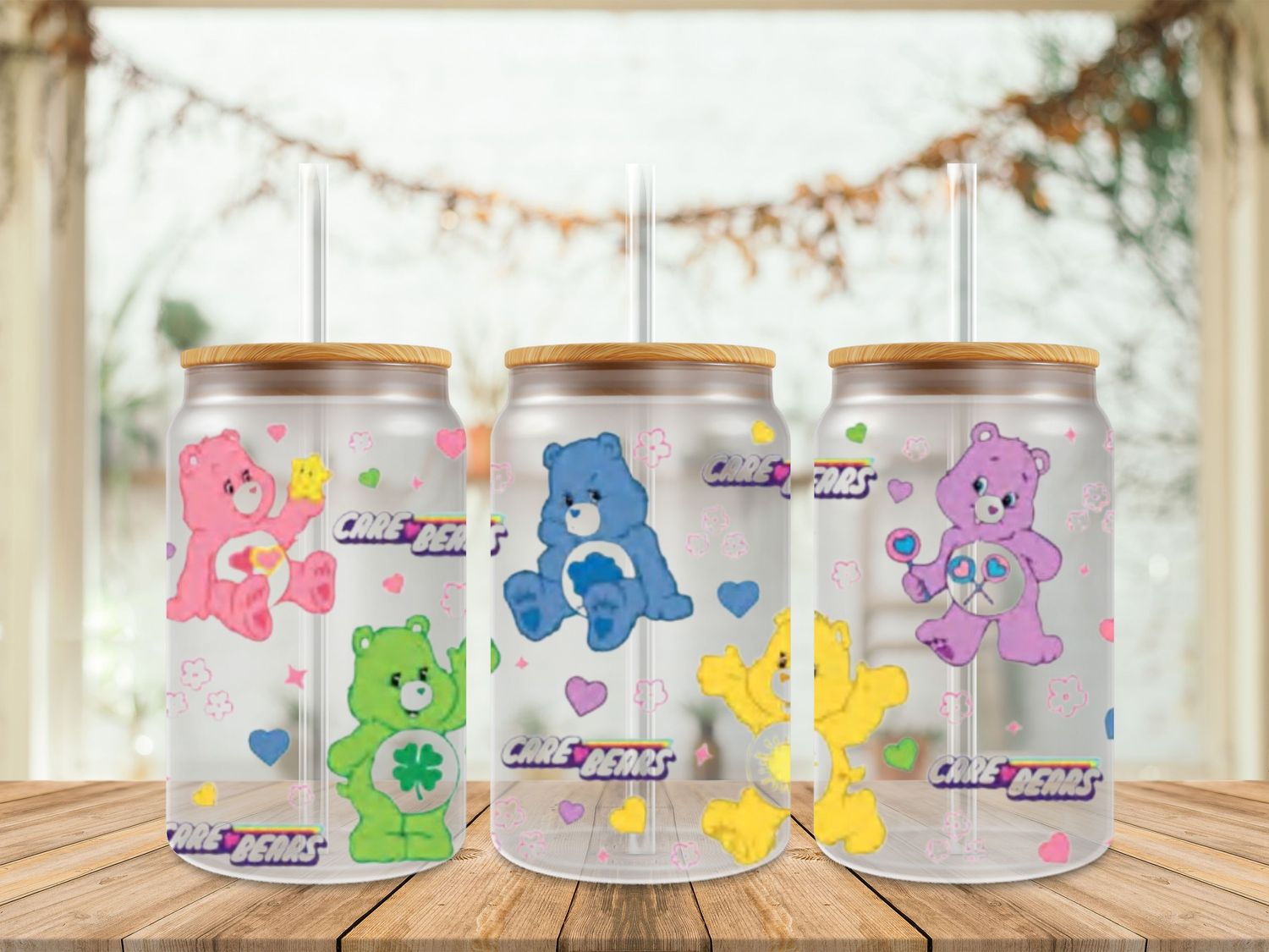 Double Sided Care Bears With Pink Flowers