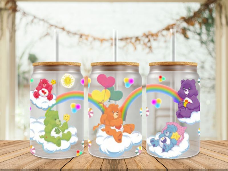Double Sided Care Bears Sitting On Clouds