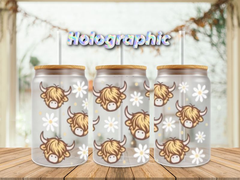 Holographic Highland Cows &amp; Flowers
