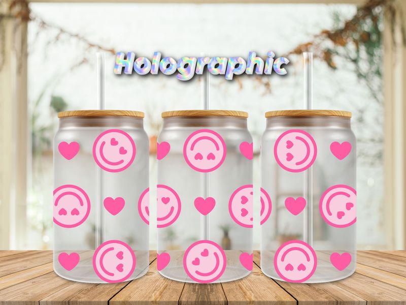 Holographic Pink Smileys &amp; Hearts