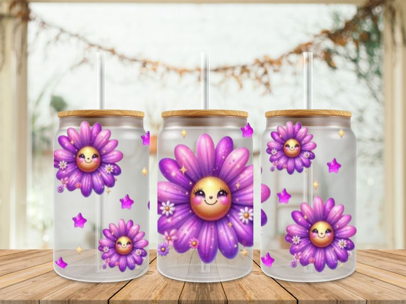 Double Sided Purple Flowers Smiley Face